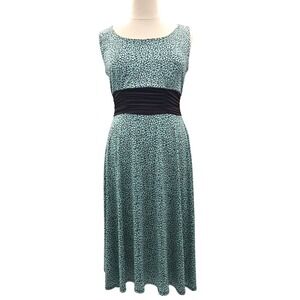 Perceptions New York Sz‎ 16 Mint Green Brown Floral Ruched Midi Dress Sleeveless